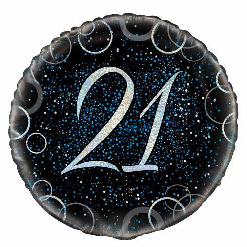 Glitz Black and Blue 21st Birthday 45.7cm (18") Foil Balloon